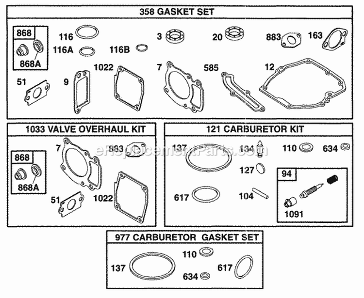 Gasket Sets Diagram and Parts List for 099772-0111-02  Briggs and Stratton Engine